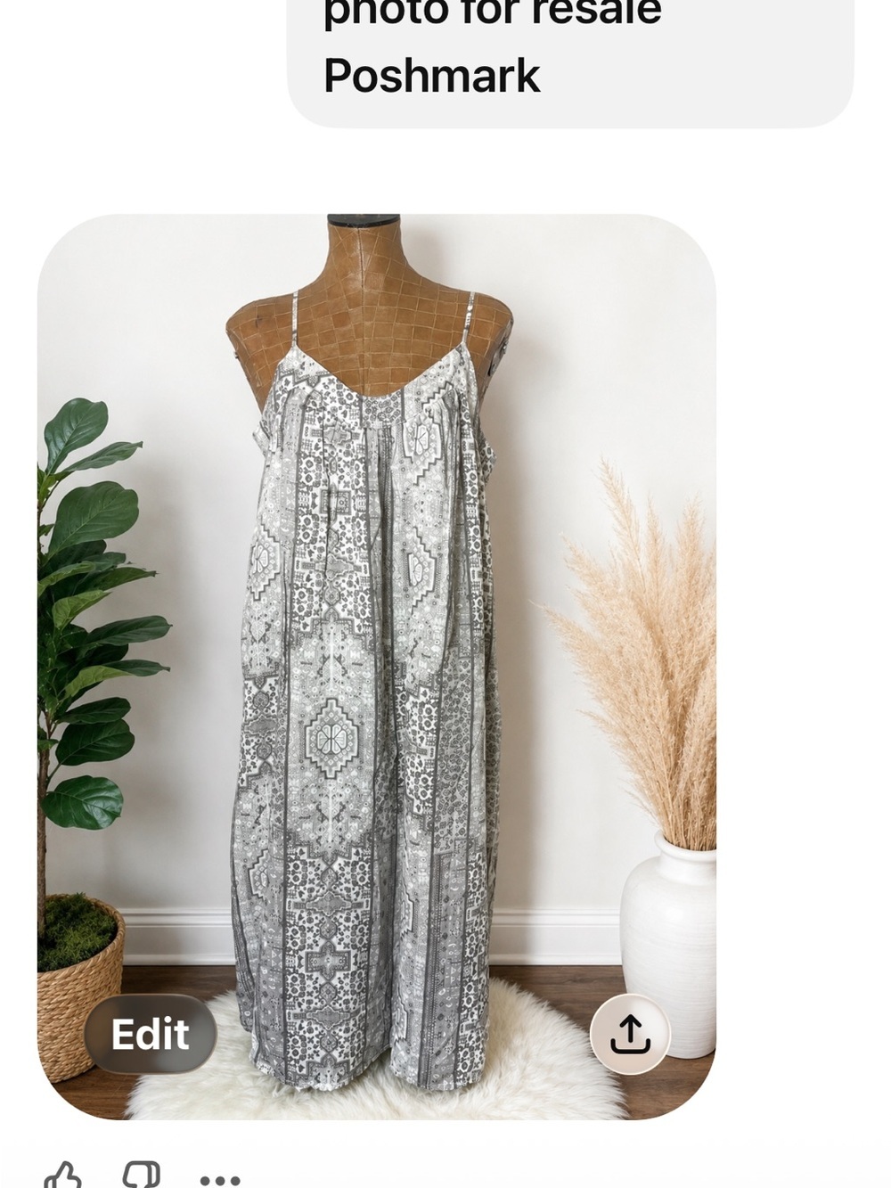 Lucky Brand Boho Maxi Dress Size Large Gray Taupe Cream Printed Sleeveless